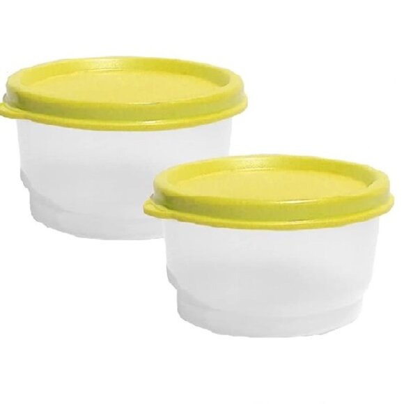 Tupperware 4 Ounce Snack Cups Set of 2 with Yellow Green Seals 4oz Lunch Box Set - Picture 5 of 10